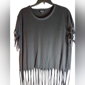 Rougue Black Fringe 100% Cotton Womens Top Boho Hippie Whimsigoth Witchy Trip